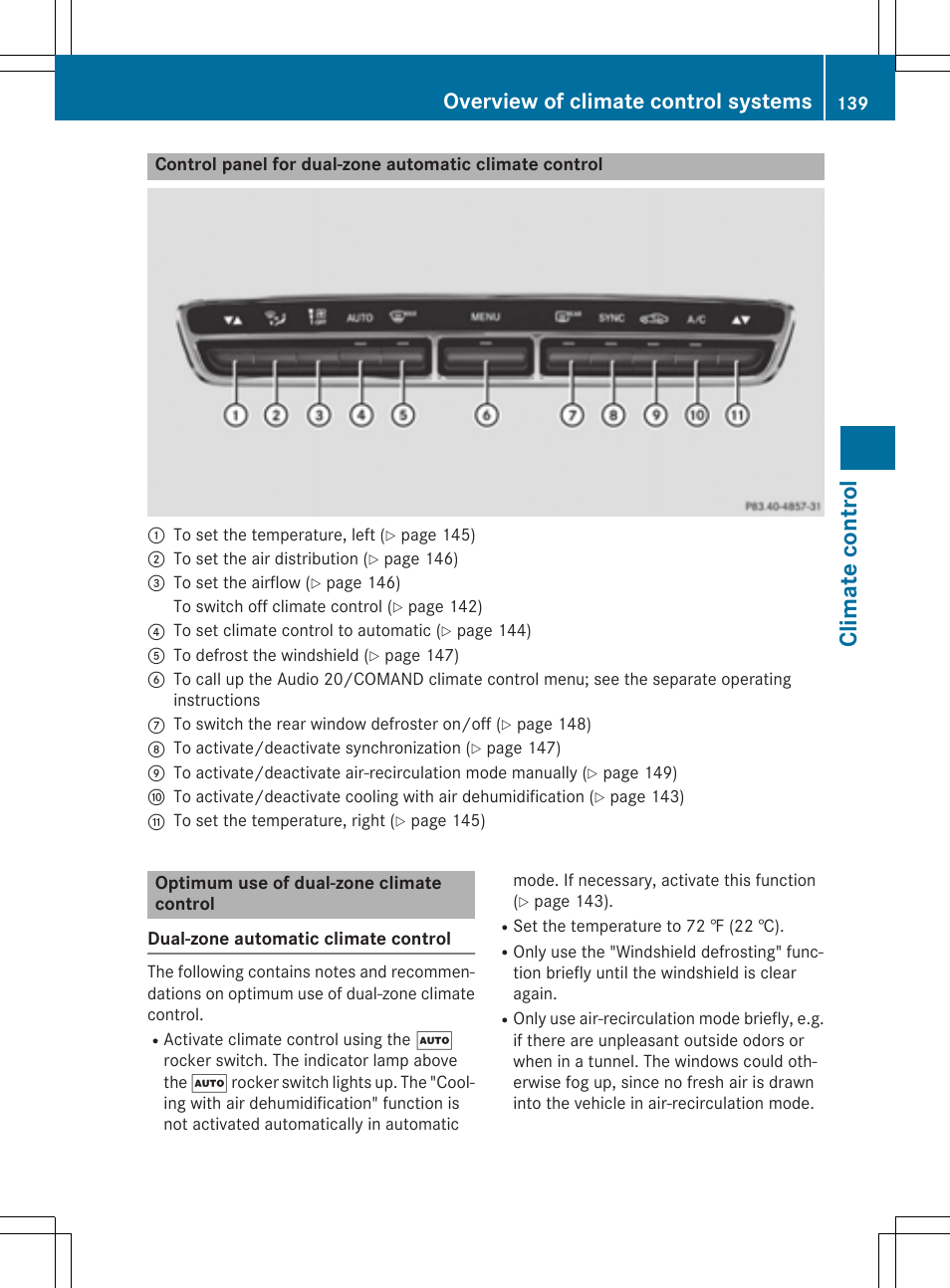 Clima te contr ol, Overview of climate control systems | Mercedes-Benz C-Sedan 2015 Owners Manual User Manual | Page 141 / 406