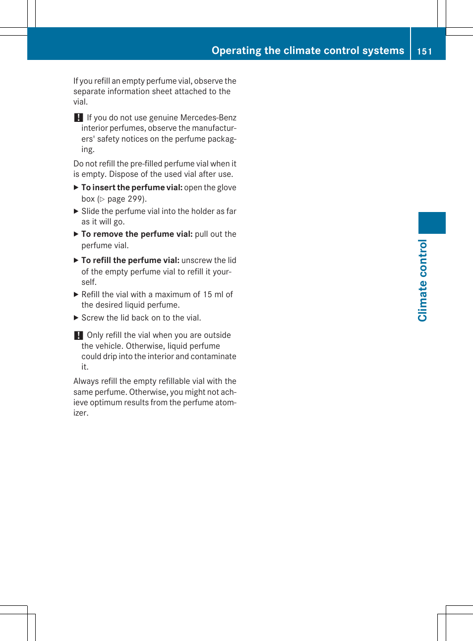 Climate control, Operating the climate control systems | Mercedes-Benz C-Sedan 2015 Owners Manual User Manual | Page 153 / 406