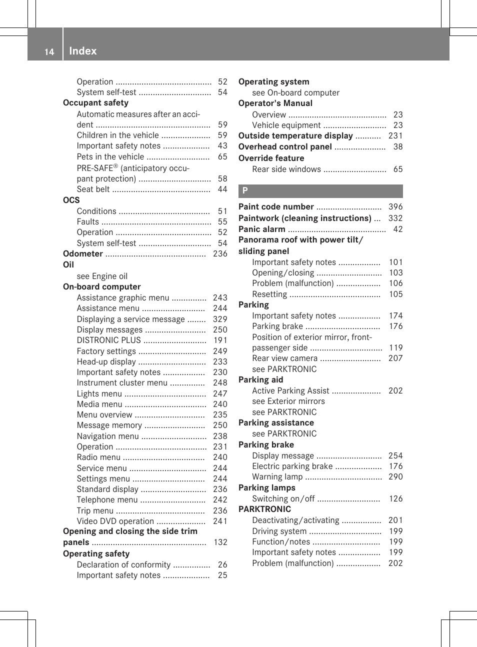 Index | Mercedes-Benz C-Sedan 2015 Owners Manual User Manual | Page 16 / 406