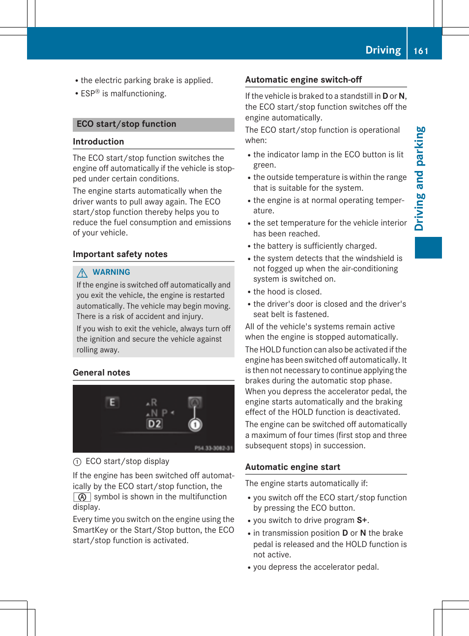Dr ivi ng an d parki ng, Driving | Mercedes-Benz C-Sedan 2015 Owners Manual User Manual | Page 163 / 406