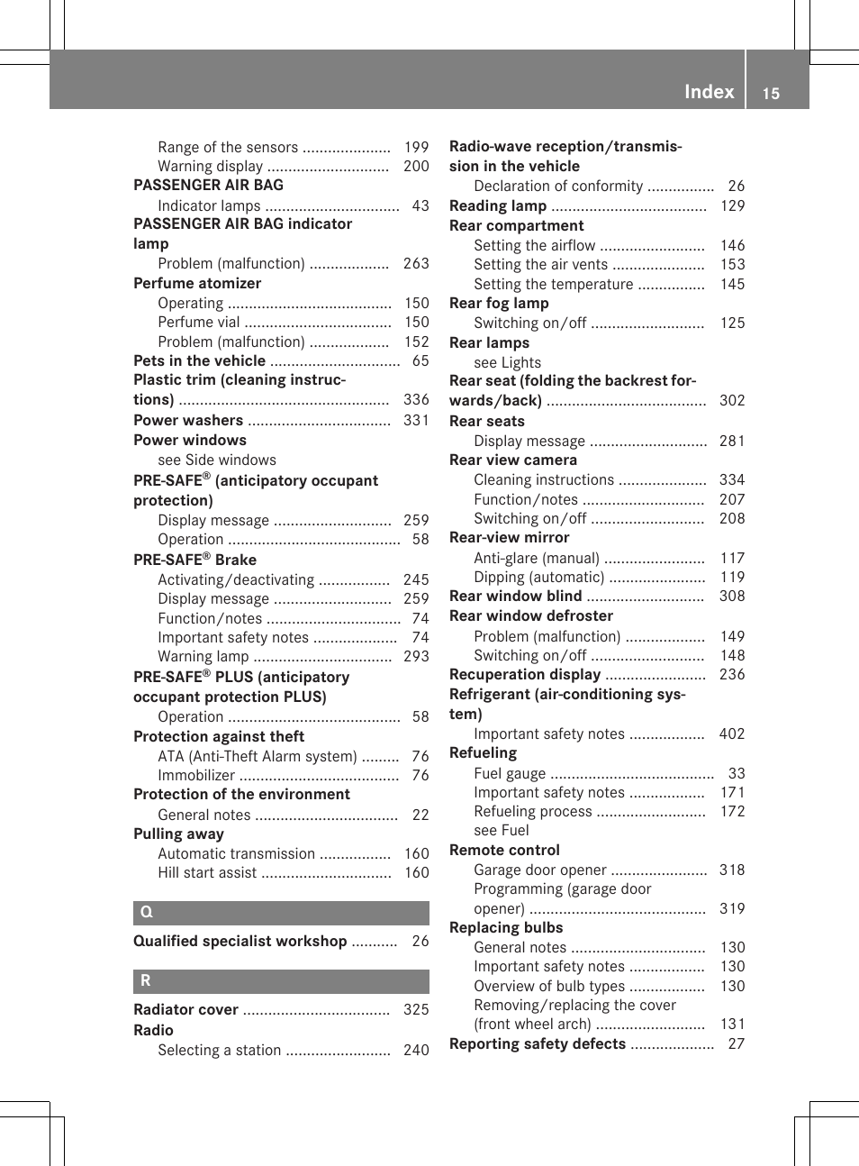 Index | Mercedes-Benz C-Sedan 2015 Owners Manual User Manual | Page 17 / 406