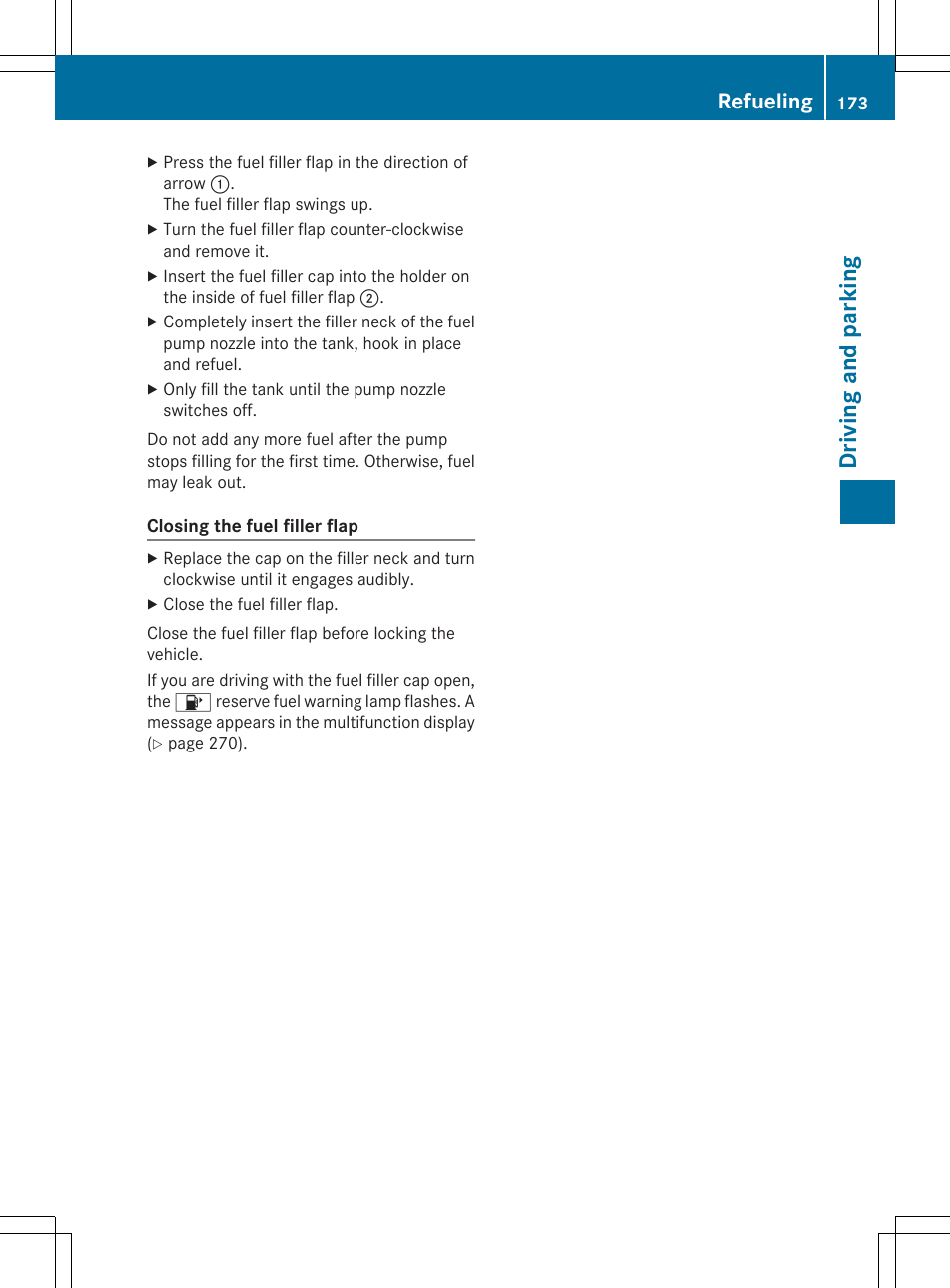 Driving and parking, Refueling | Mercedes-Benz C-Sedan 2015 Owners Manual User Manual | Page 175 / 406