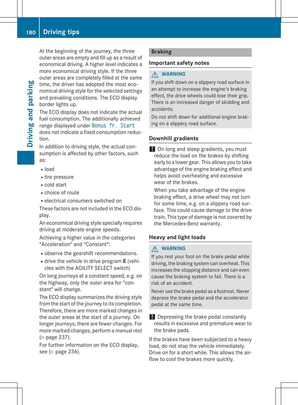 Dr ivi ng an d parki ng, Driving tips | Mercedes-Benz C-Sedan 2015 Owners Manual User Manual | Page 182 / 406