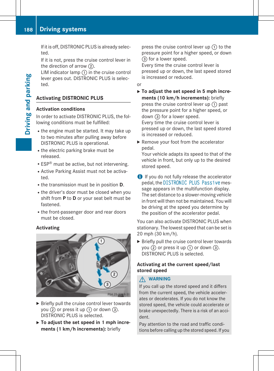 Driving and parking, Driving systems | Mercedes-Benz C-Sedan 2015 Owners Manual User Manual | Page 190 / 406