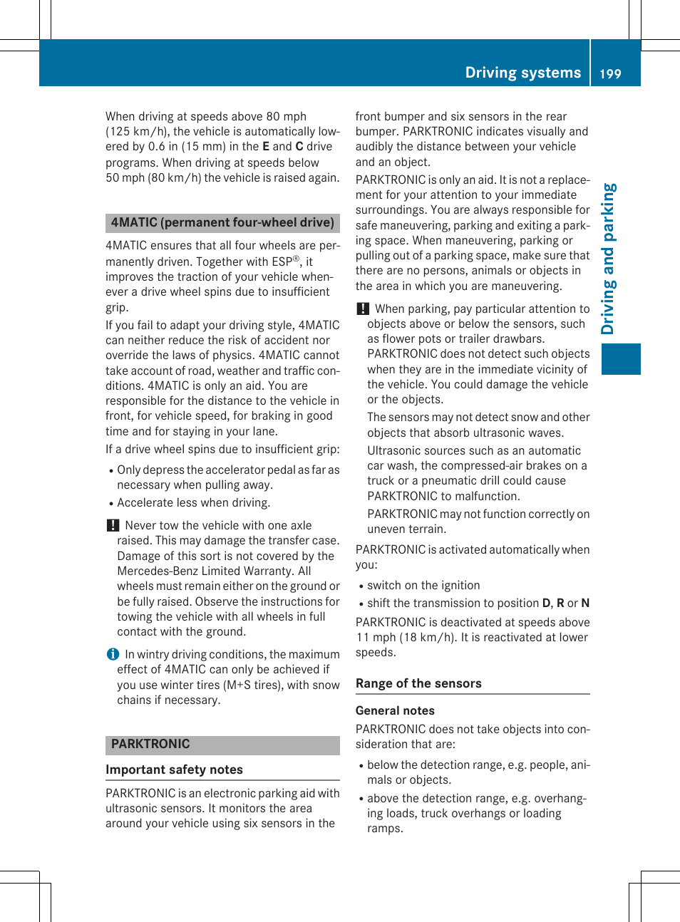 Driv ing and parking, Driving systems | Mercedes-Benz C-Sedan 2015 Owners Manual User Manual | Page 201 / 406