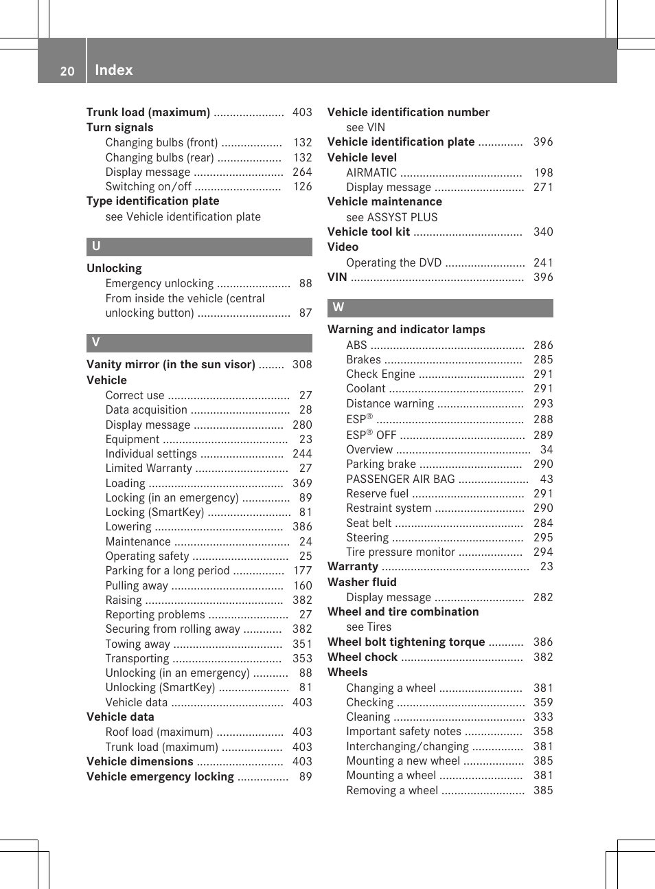 Index | Mercedes-Benz C-Sedan 2015 Owners Manual User Manual | Page 22 / 406