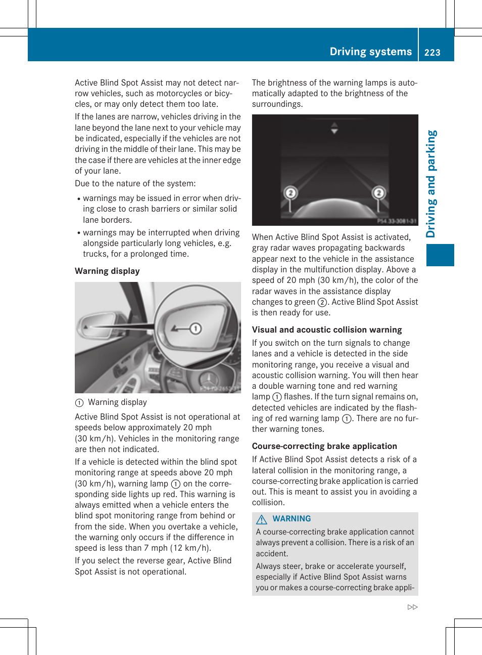 Dr ivi ng an d parki ng, Driving systems | Mercedes-Benz C-Sedan 2015 Owners Manual User Manual | Page 225 / 406