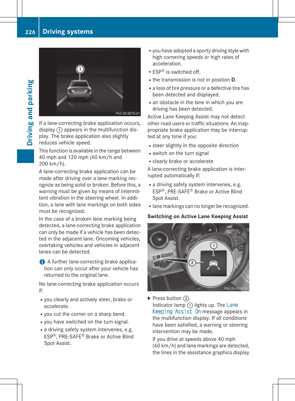 Driving and parking, Driving systems | Mercedes-Benz C-Sedan 2015 Owners Manual User Manual | Page 228 / 406