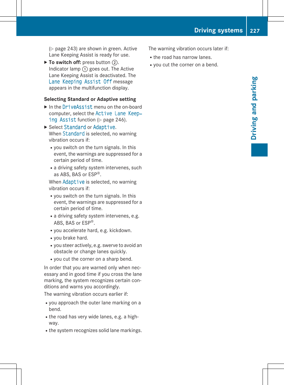Driving and parking, Driving systems | Mercedes-Benz C-Sedan 2015 Owners Manual User Manual | Page 229 / 406