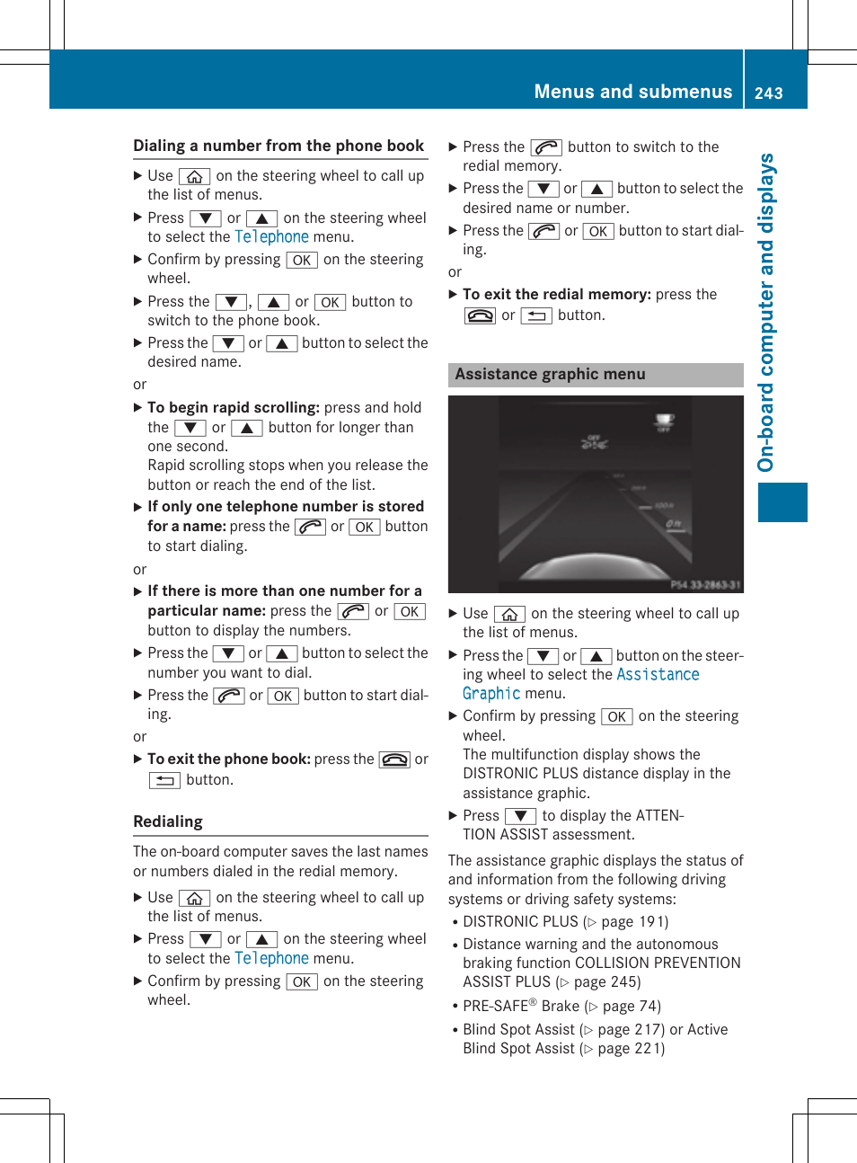 On- boa rd com pu te ran d dis pla ys, Menus and submenus | Mercedes-Benz C-Sedan 2015 Owners Manual User Manual | Page 245 / 406