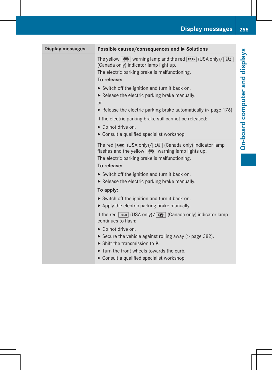 On -b oar d comp ut er an d di sp lay s, Display messages | Mercedes-Benz C-Sedan 2015 Owners Manual User Manual | Page 257 / 406
