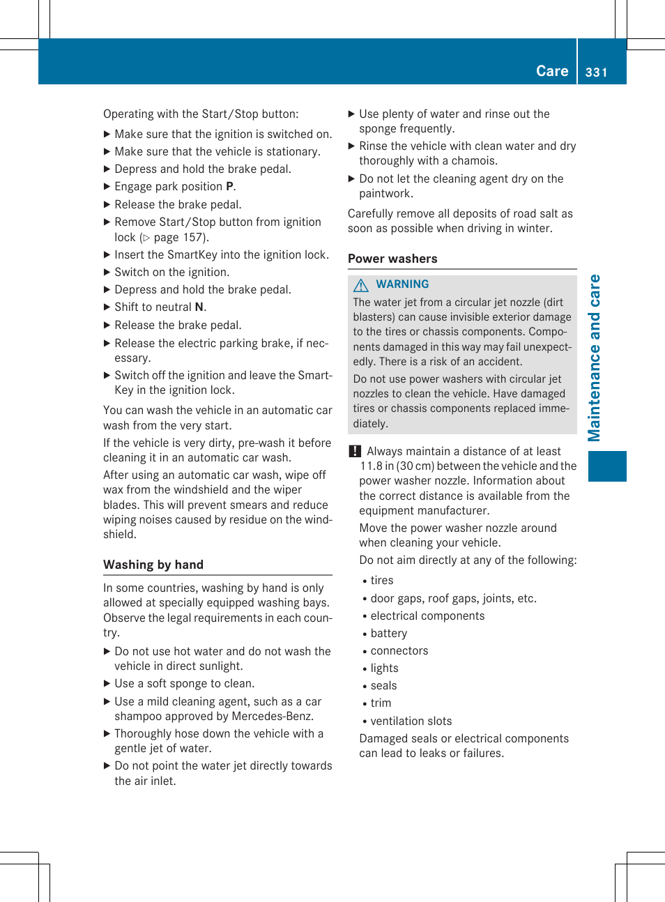 Maintenance and care, Care | Mercedes-Benz C-Sedan 2015 Owners Manual User Manual | Page 333 / 406