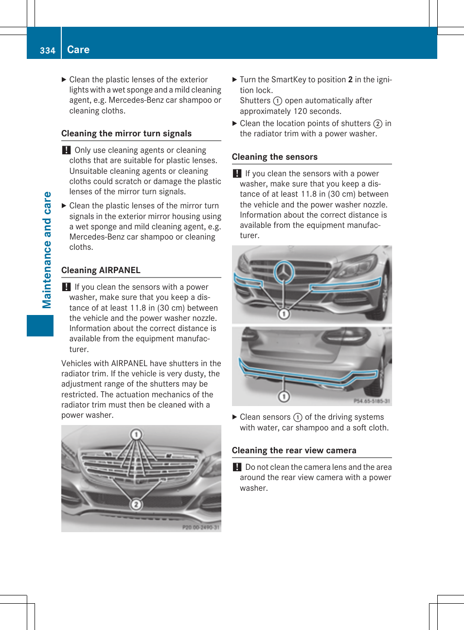 Ma int enan ce and car e, Care | Mercedes-Benz C-Sedan 2015 Owners Manual User Manual | Page 336 / 406