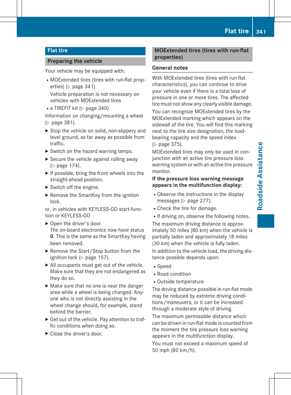 Roadside assistance, Flat tire | Mercedes-Benz C-Sedan 2015 Owners Manual User Manual | Page 343 / 406