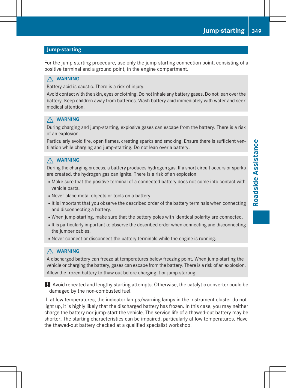 Roadside assistance, Jump-starting | Mercedes-Benz C-Sedan 2015 Owners Manual User Manual | Page 351 / 406