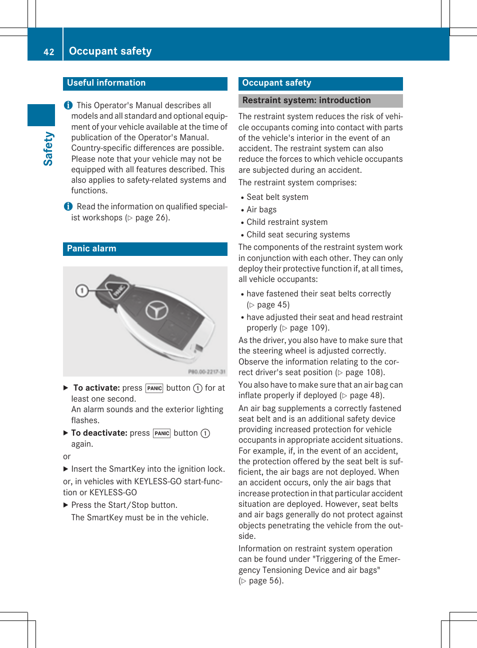 Safet y, Occupant safety | Mercedes-Benz C-Sedan 2015 Owners Manual User Manual | Page 44 / 406