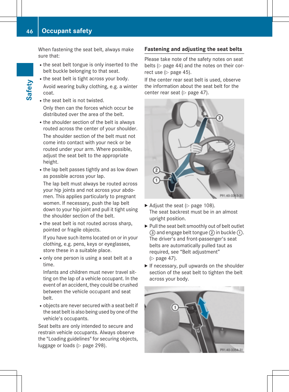 Safet y, Occupant safety | Mercedes-Benz C-Sedan 2015 Owners Manual User Manual | Page 48 / 406
