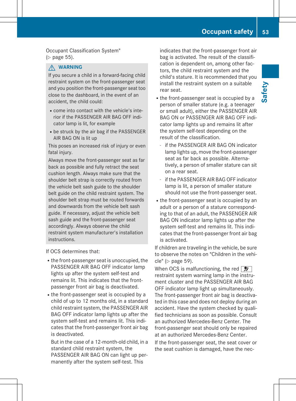 Safety, Occupant safety | Mercedes-Benz C-Sedan 2015 Owners Manual User Manual | Page 55 / 406