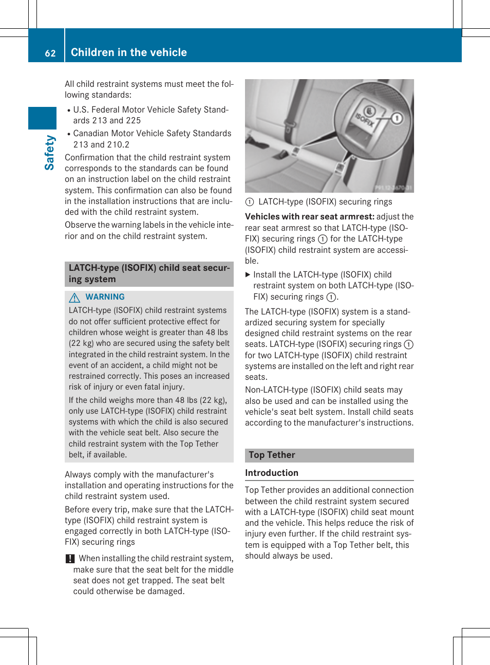 Safe ty, Children in the vehicle | Mercedes-Benz C-Sedan 2015 Owners Manual User Manual | Page 64 / 406