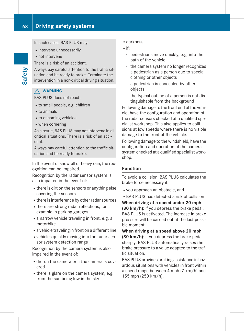 Safety, Driving safety systems | Mercedes-Benz C-Sedan 2015 Owners Manual User Manual | Page 70 / 406