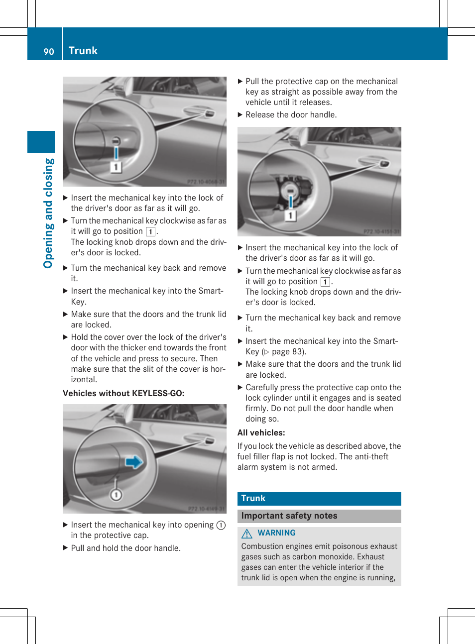 Opening and closing, Trunk | Mercedes-Benz C-Sedan 2015 Owners Manual User Manual | Page 92 / 406
