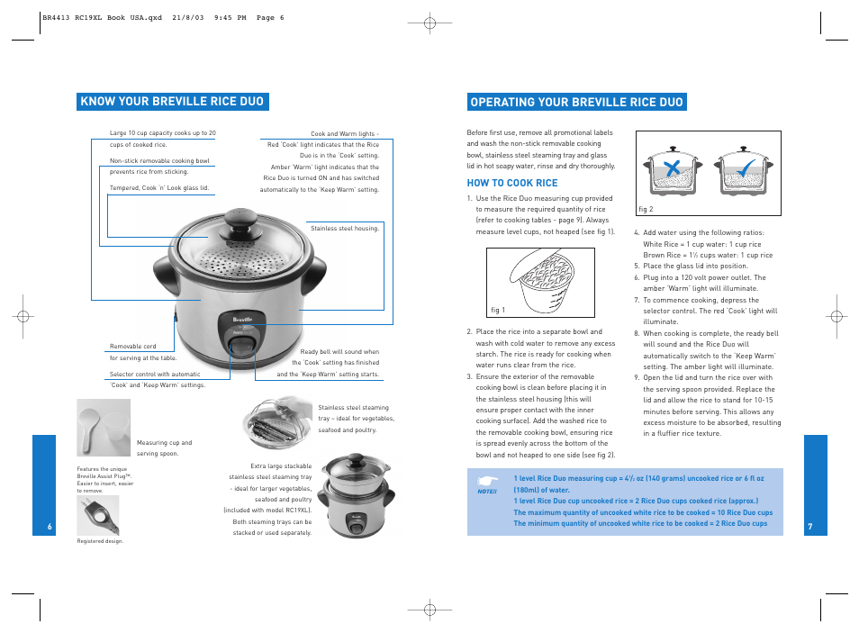 Know your breville rice duo, Operating your breville rice duo | Breville RC19XL User Manual | Page 4 / 28