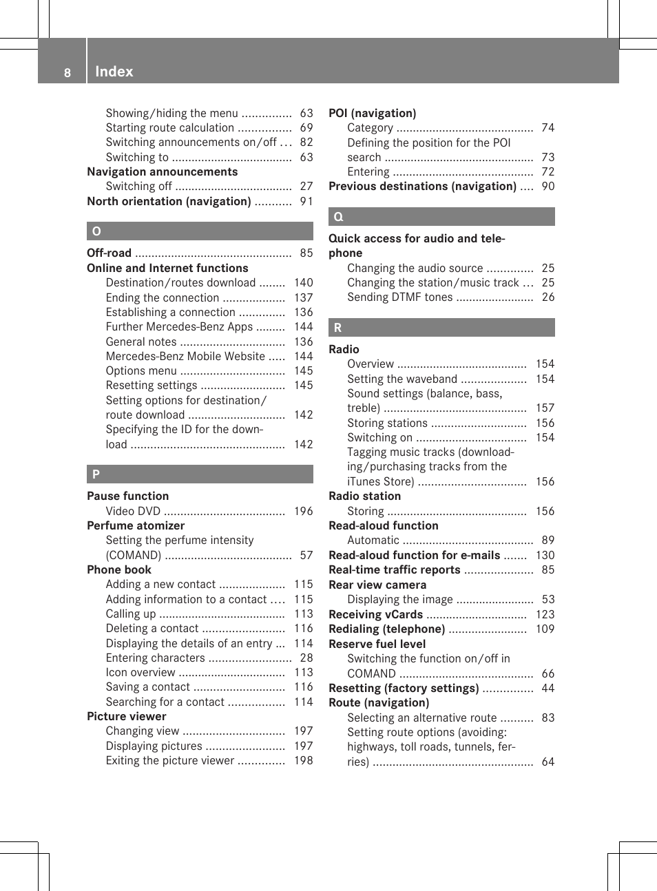 Index | Mercedes-Benz C-Sedan 2015 COMAND Manual User Manual | Page 10 / 214