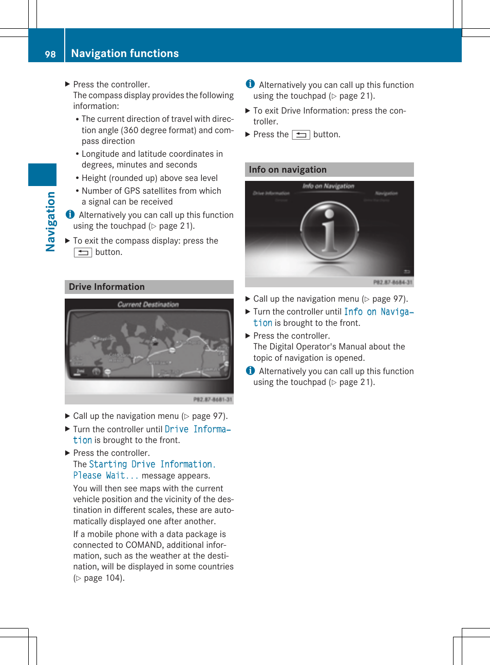 Navigation, Navigation functions | Mercedes-Benz C-Sedan 2015 COMAND Manual User Manual | Page 100 / 214