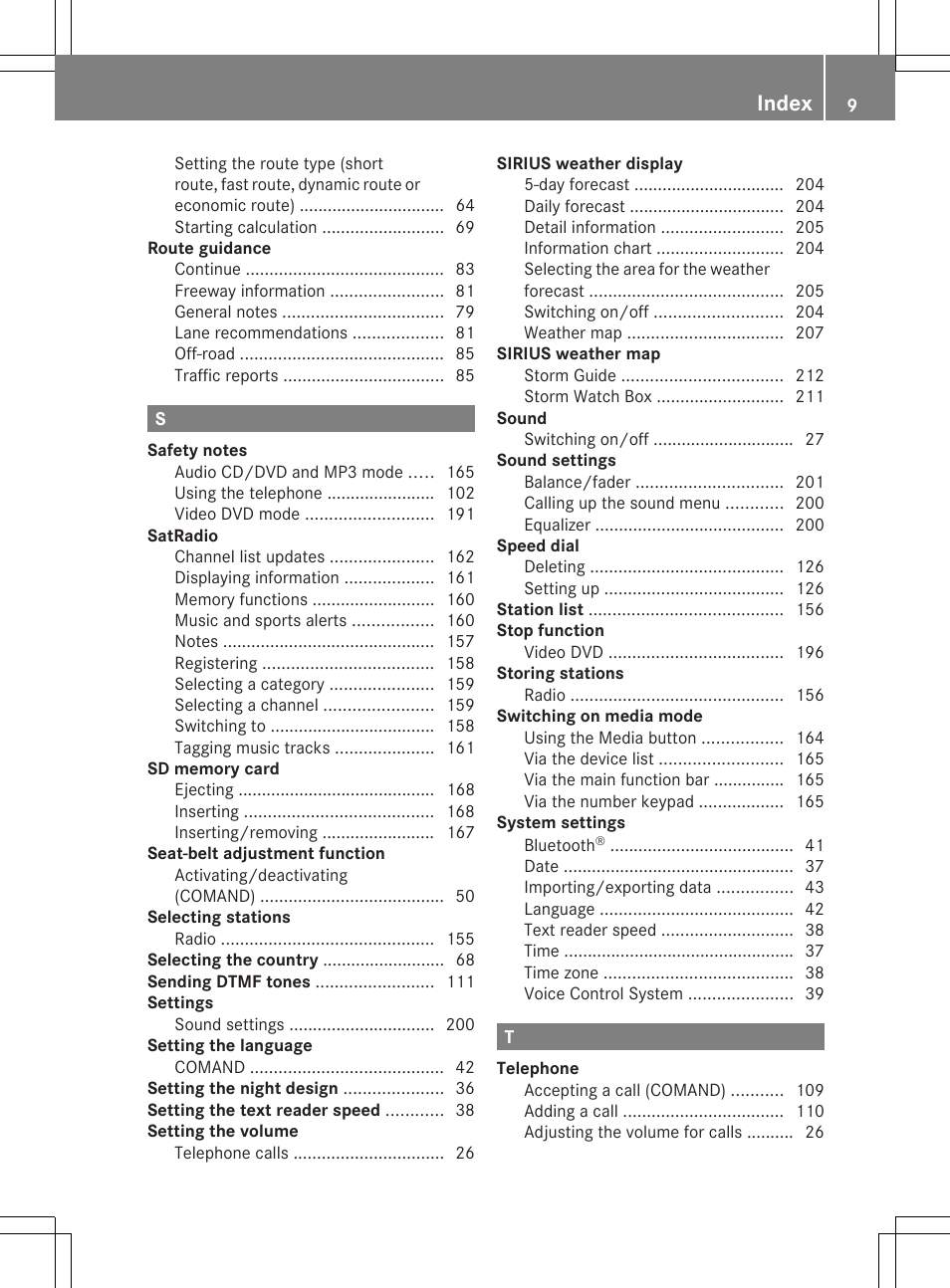 Index | Mercedes-Benz C-Sedan 2015 COMAND Manual User Manual | Page 11 / 214