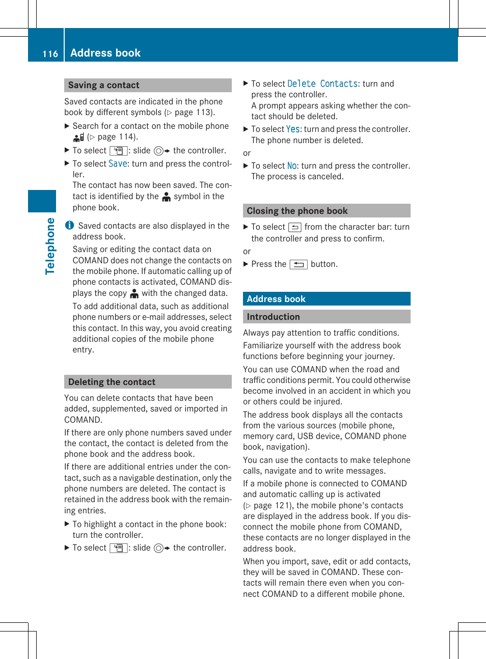 Telephone, Address book | Mercedes-Benz C-Sedan 2015 COMAND Manual User Manual | Page 118 / 214