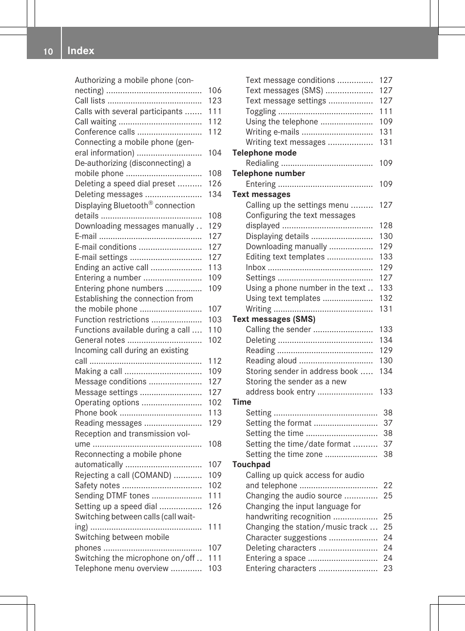 Index | Mercedes-Benz C-Sedan 2015 COMAND Manual User Manual | Page 12 / 214