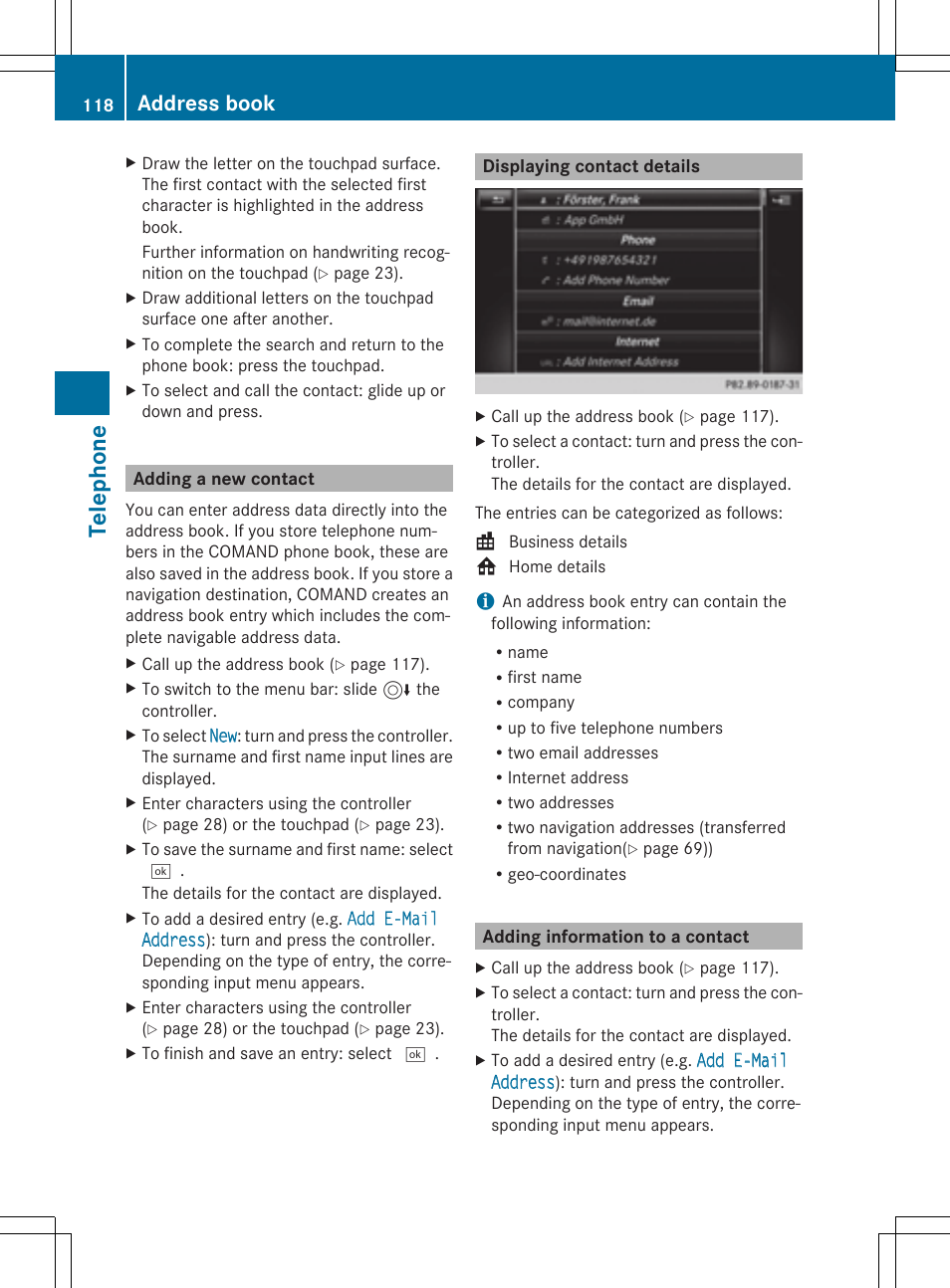 Tel eph on e, Address book | Mercedes-Benz C-Sedan 2015 COMAND Manual User Manual | Page 120 / 214