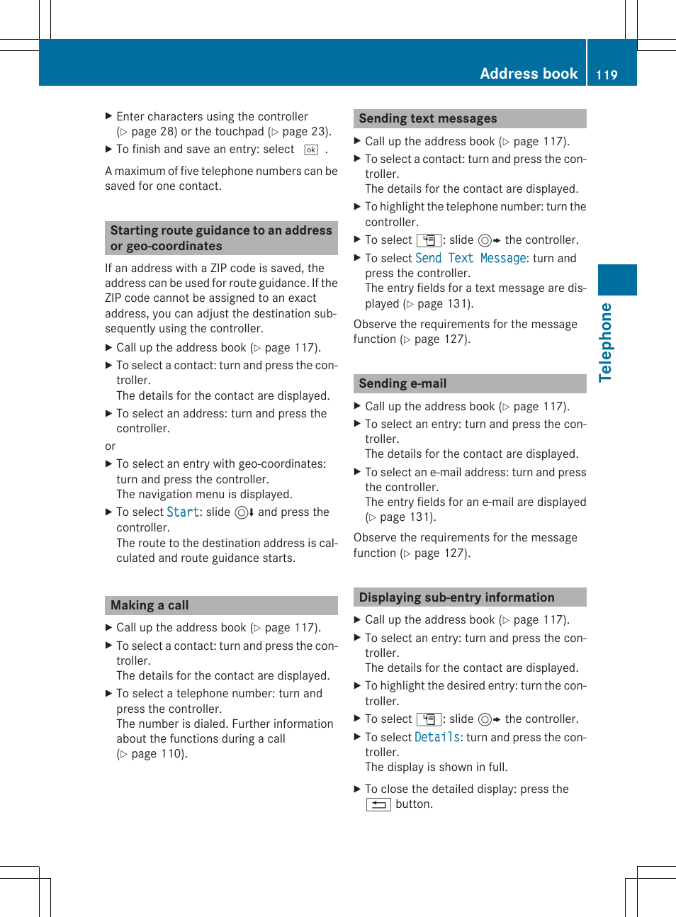 Tel eph on e, Address book | Mercedes-Benz C-Sedan 2015 COMAND Manual User Manual | Page 121 / 214