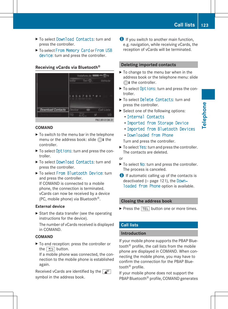 Telephone, Call lists | Mercedes-Benz C-Sedan 2015 COMAND Manual User Manual | Page 125 / 214