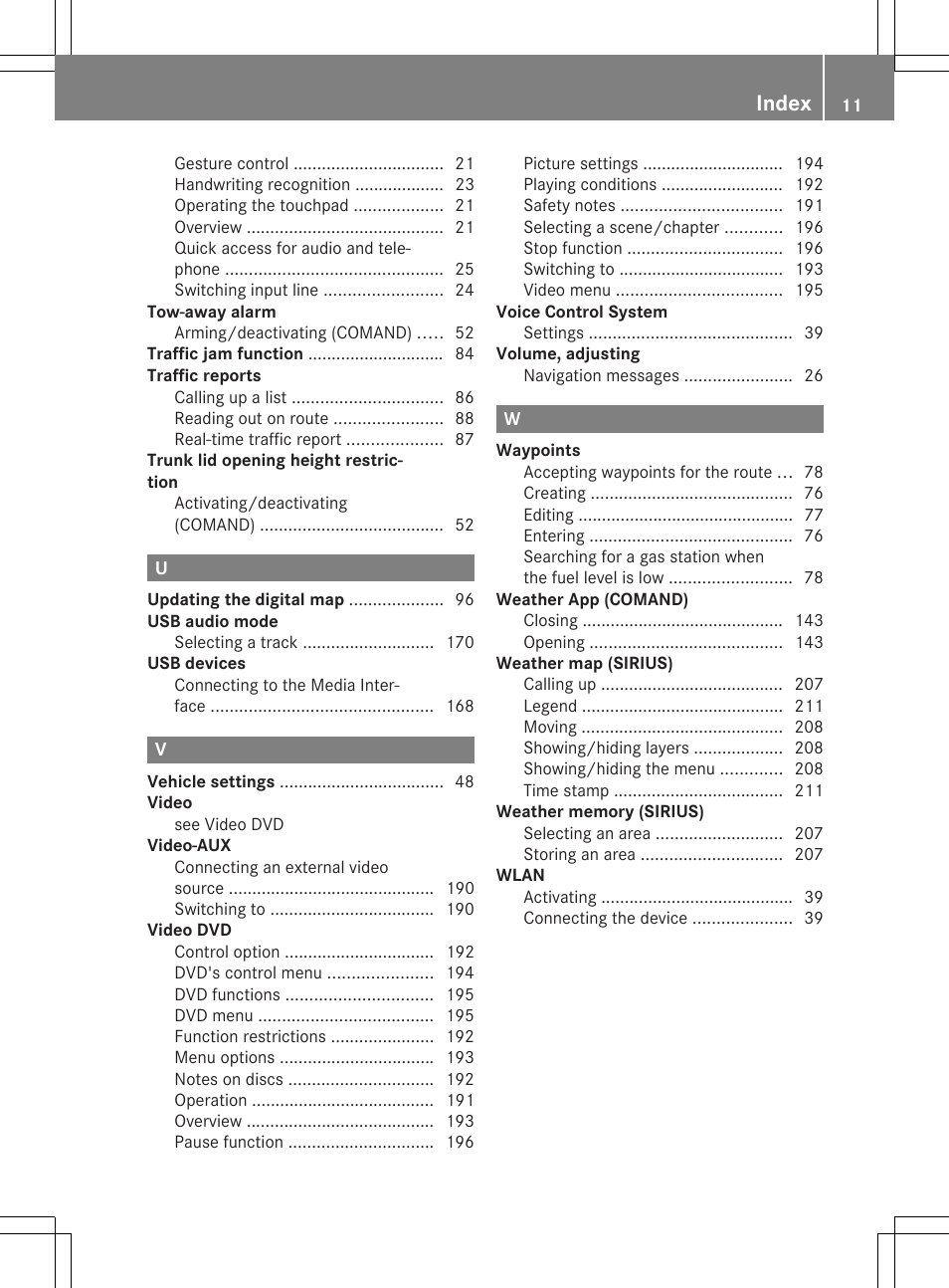 Index | Mercedes-Benz C-Sedan 2015 COMAND Manual User Manual | Page 13 / 214