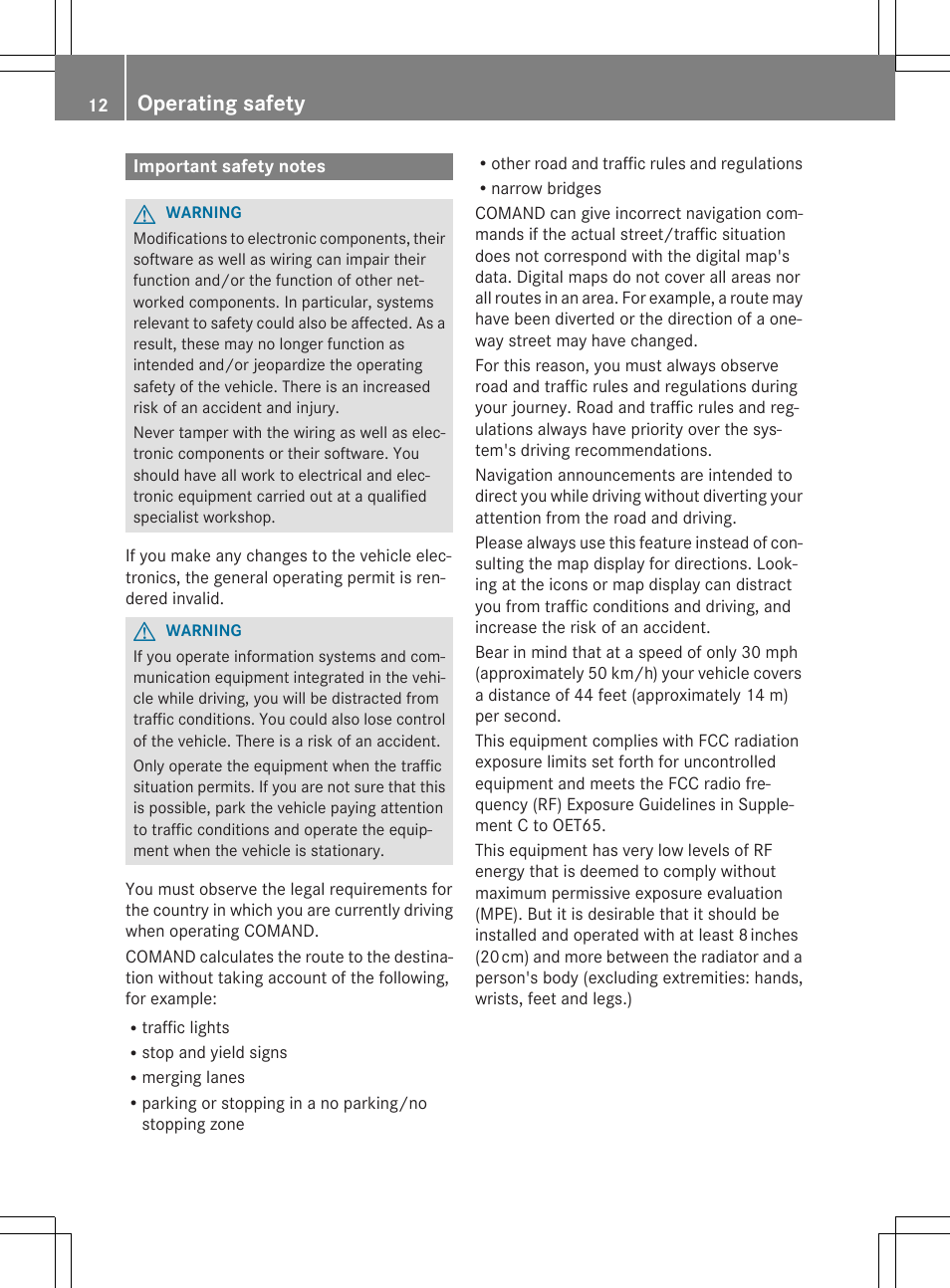 Operating safety | Mercedes-Benz C-Sedan 2015 COMAND Manual User Manual | Page 14 / 214
