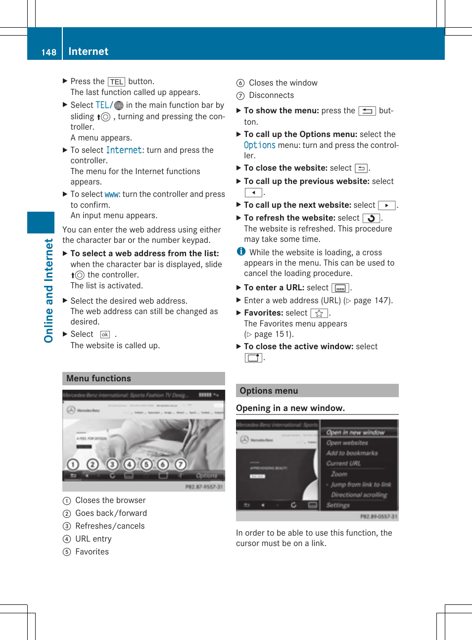 Online and internet, Internet | Mercedes-Benz C-Sedan 2015 COMAND Manual User Manual | Page 150 / 214