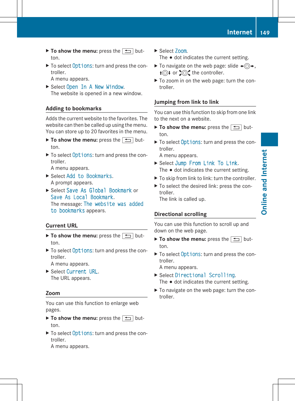 On line and in tern et, Internet | Mercedes-Benz C-Sedan 2015 COMAND Manual User Manual | Page 151 / 214