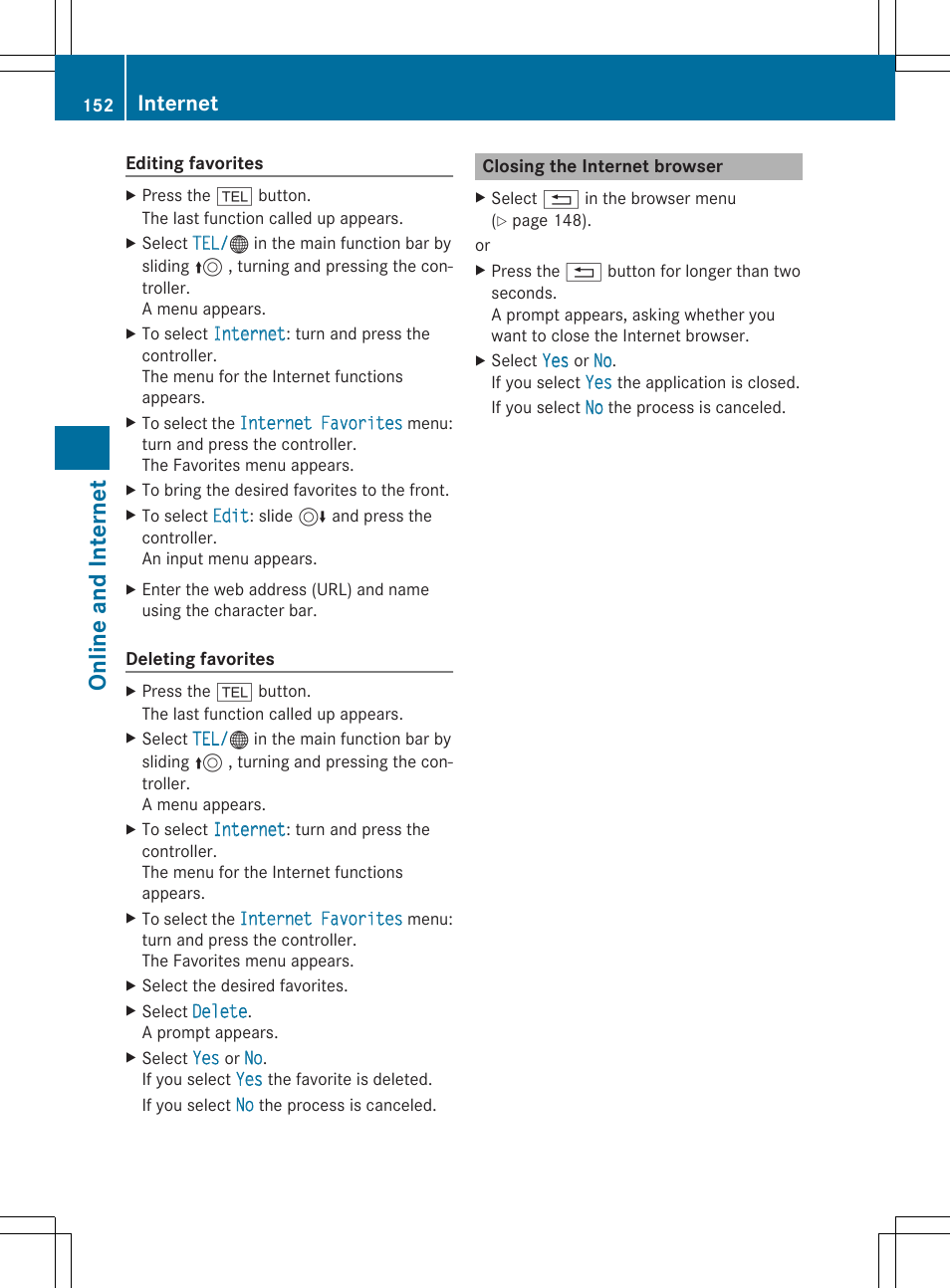 Online and inter net, Internet | Mercedes-Benz C-Sedan 2015 COMAND Manual User Manual | Page 154 / 214