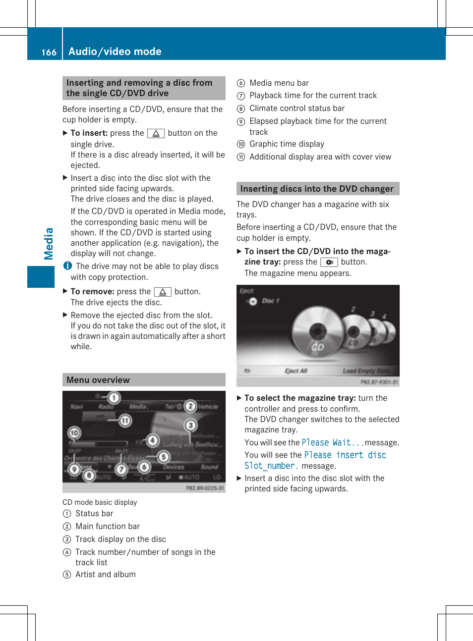 Med ia, Audio/video mode | Mercedes-Benz C-Sedan 2015 COMAND Manual User Manual | Page 168 / 214