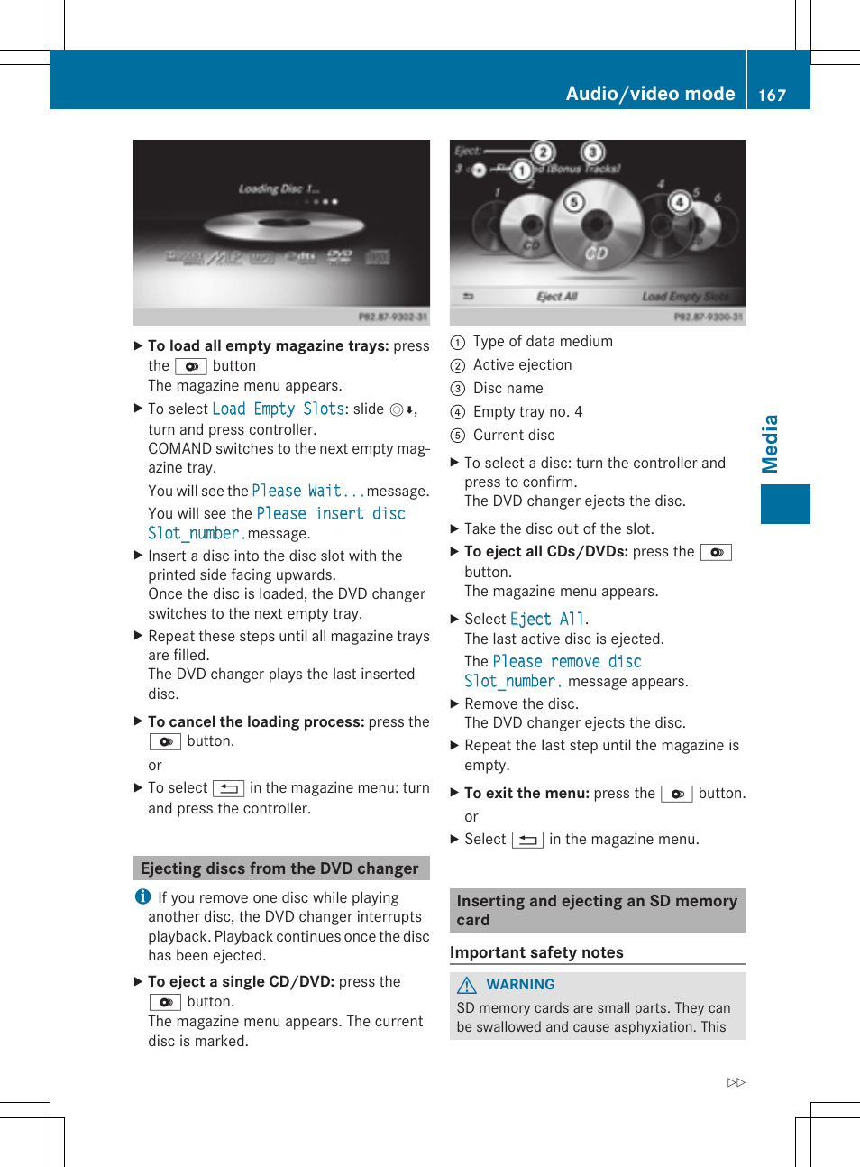 Me dia, Audio/video mode | Mercedes-Benz C-Sedan 2015 COMAND Manual User Manual | Page 169 / 214