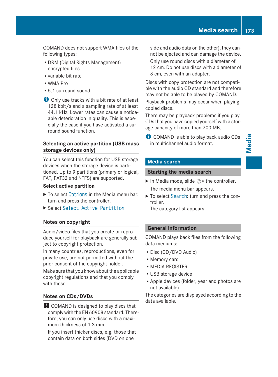 Media, Media search | Mercedes-Benz C-Sedan 2015 COMAND Manual User Manual | Page 175 / 214