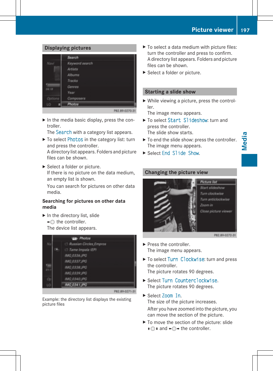 Med ia, Picture viewer | Mercedes-Benz C-Sedan 2015 COMAND Manual User Manual | Page 199 / 214