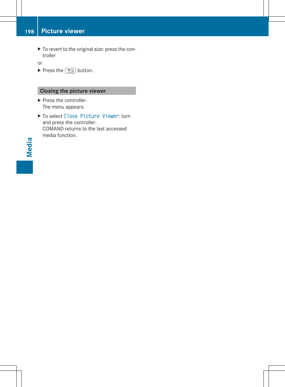 Media, Picture viewer | Mercedes-Benz C-Sedan 2015 COMAND Manual User Manual | Page 200 / 214