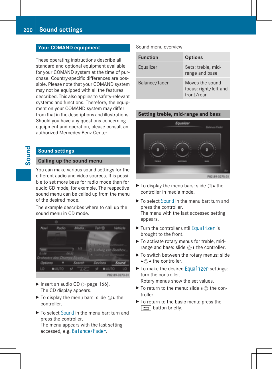 So und, Sound settings | Mercedes-Benz C-Sedan 2015 COMAND Manual User Manual | Page 202 / 214