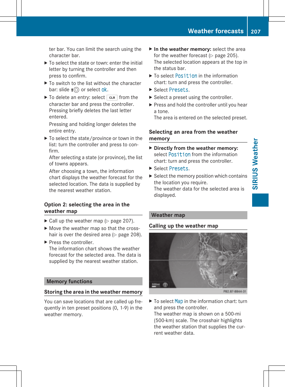Si ri us we athe r, Weather forecasts | Mercedes-Benz C-Sedan 2015 COMAND Manual User Manual | Page 209 / 214