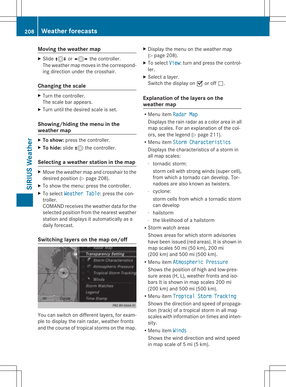 Sirius weather, Weather forecasts | Mercedes-Benz C-Sedan 2015 COMAND Manual User Manual | Page 210 / 214