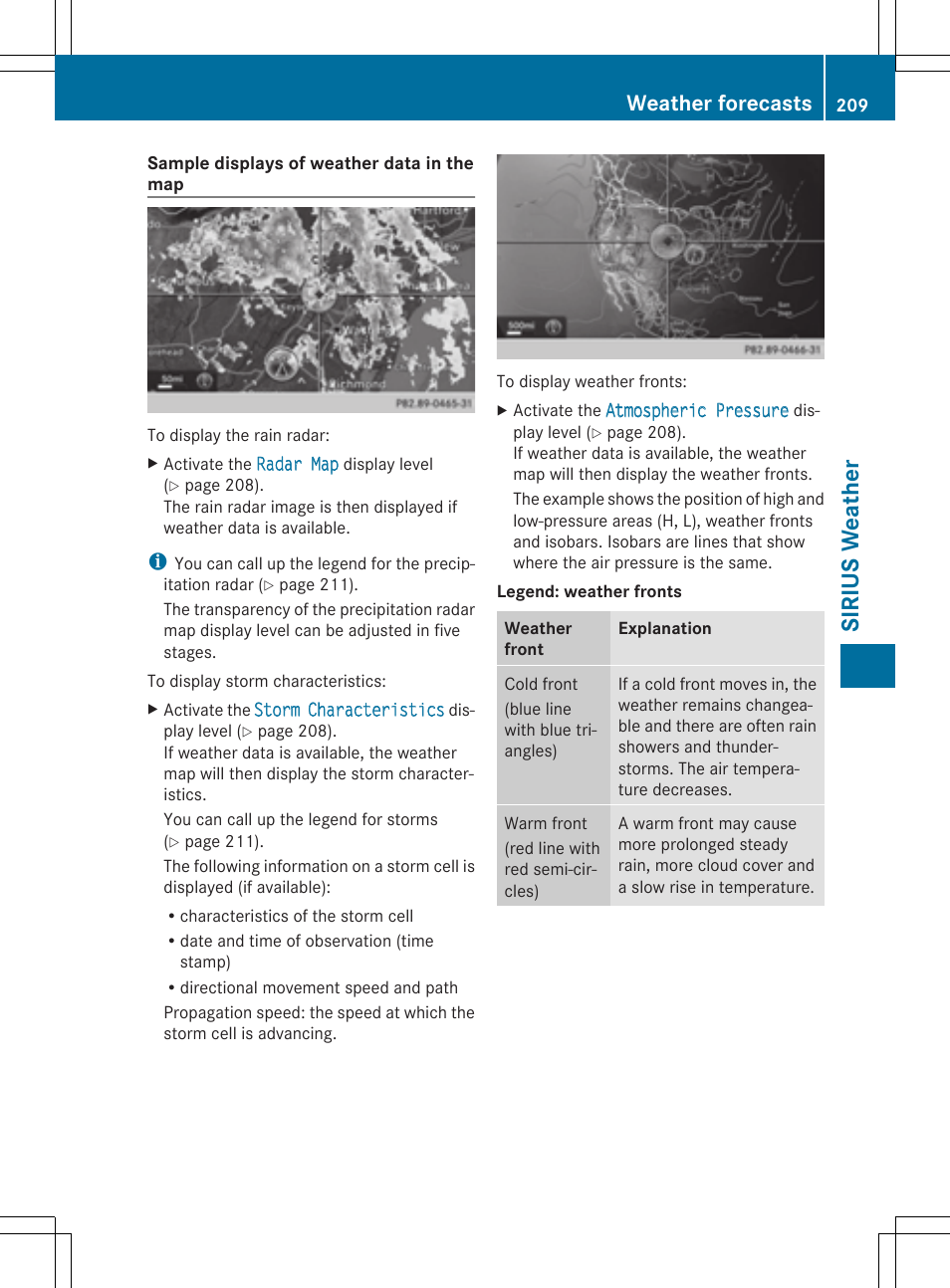 Sirius weather, Weather forecasts | Mercedes-Benz C-Sedan 2015 COMAND Manual User Manual | Page 211 / 214