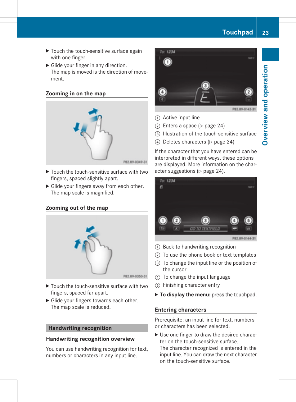 Overview and operation, Touchpad | Mercedes-Benz C-Sedan 2015 COMAND Manual User Manual | Page 25 / 214