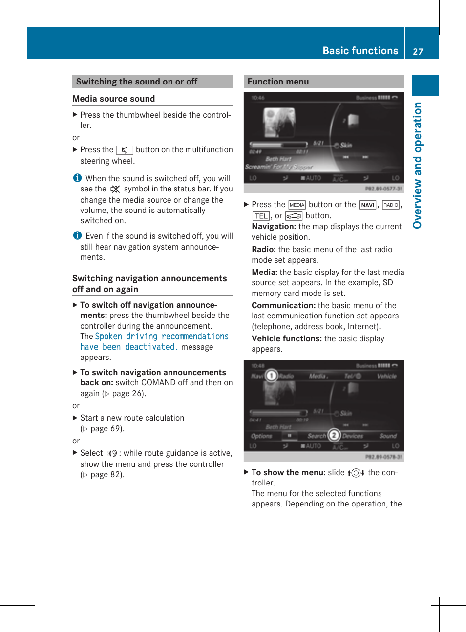 Overview and operation, Basic functions | Mercedes-Benz C-Sedan 2015 COMAND Manual User Manual | Page 29 / 214